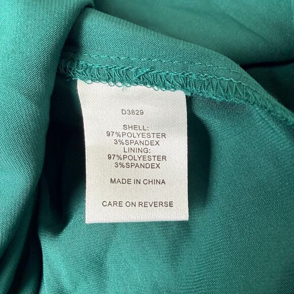 Alexa Admor Emerald Green Long Dress Rouched Sleeve High Neck Draped Satin Sz 8 - Picture 11 of 14